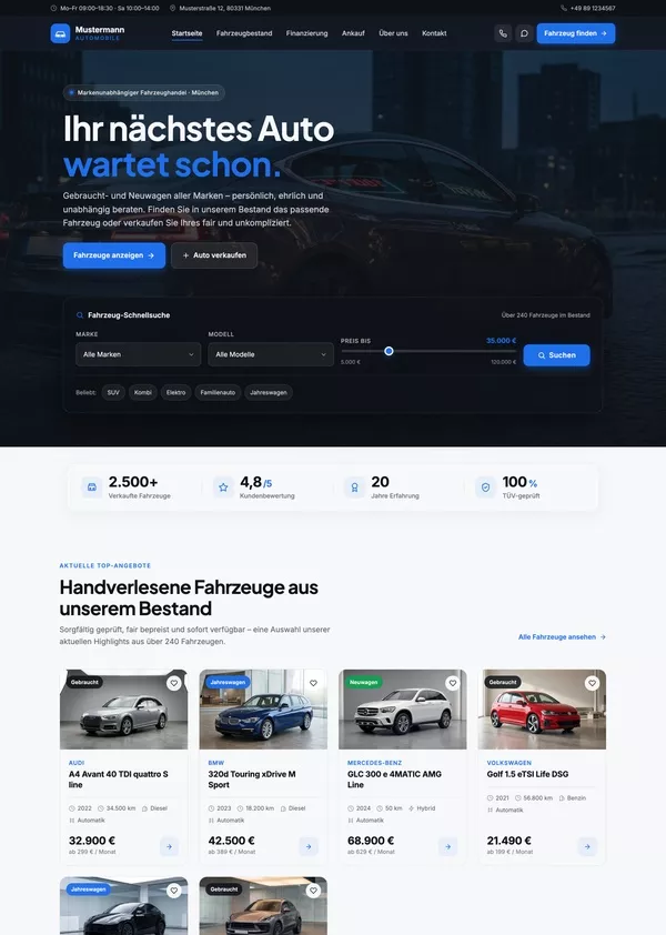 Musterwebsite für ein Autohaus