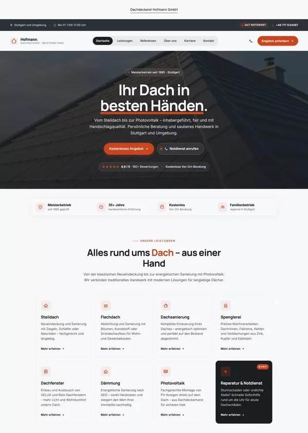 Musterwebsite für einen Dachdecker