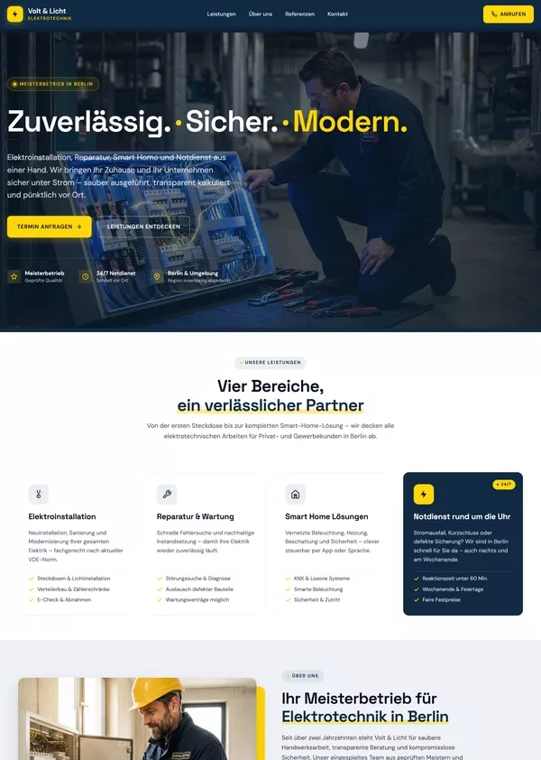 Musterwebsite für einen Elektriker