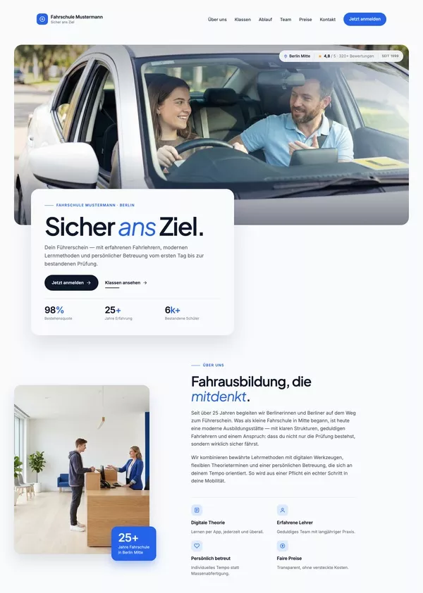 Musterwebsite für eine Fahrschule