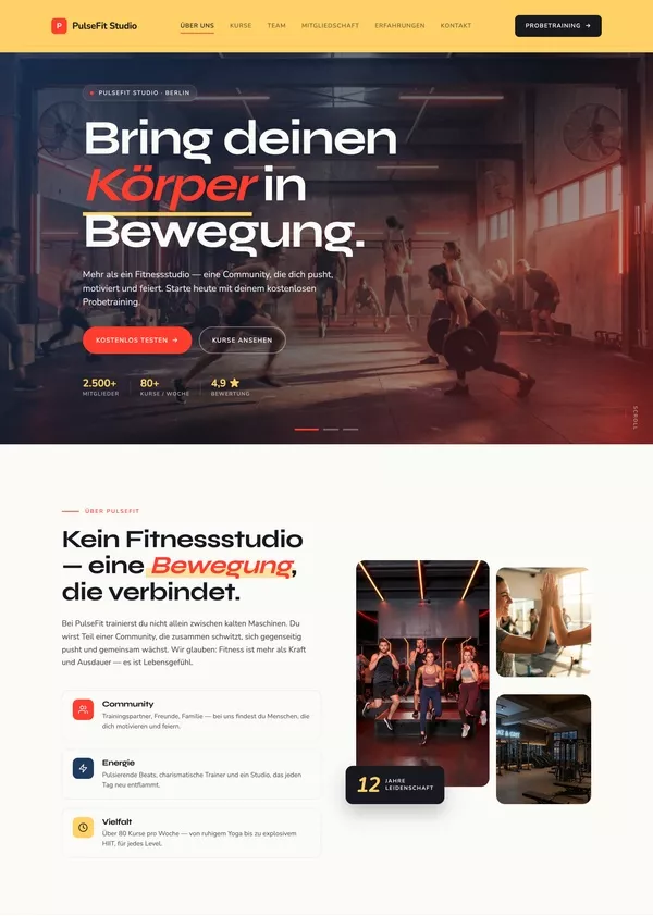 Musterwebsite für ein Fitnessstudio