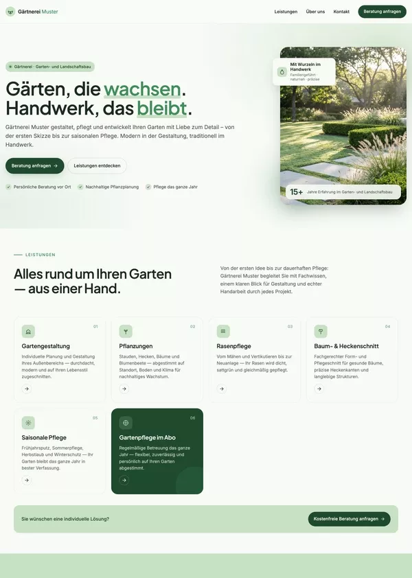 Musterwebsite für eine Gärtnerei
