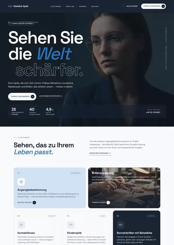 Musterwebsite für einen Optiker
