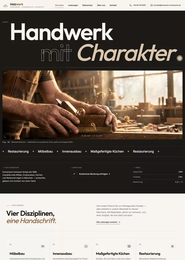 Musterwebsite für eine Tischlerei