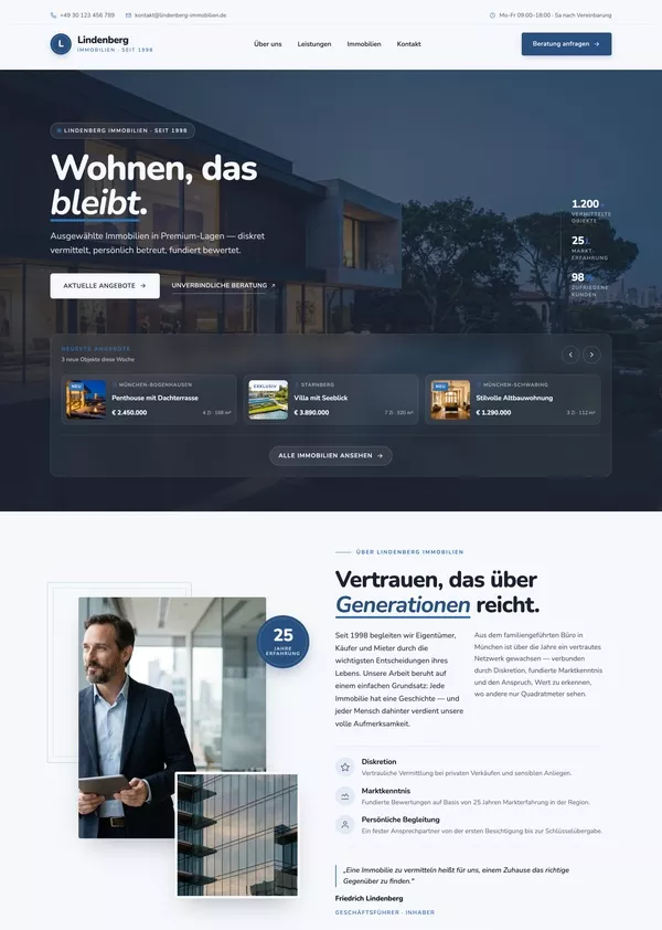 Musterwebsite für ein Immobilienbüro