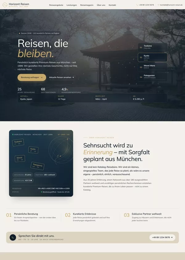 Musterwebsite für ein Reisebüro