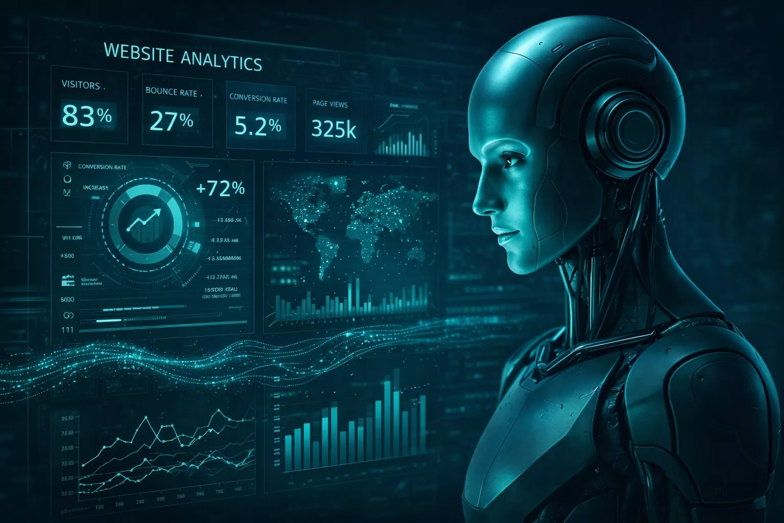 KI-gestütztes Analyse-Dashboard mit Website-Statistiken, Conversion-Raten und Datenvisualisierungen